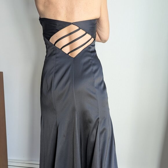 Jessica McClintock long black strapless gown tulle hem  10 Petite Vintage - Picture 7 of 16